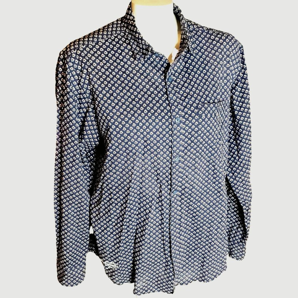 Ed Hardy Men's White Long Sleeve Button Up Shirt Size Large Logo No Tuck